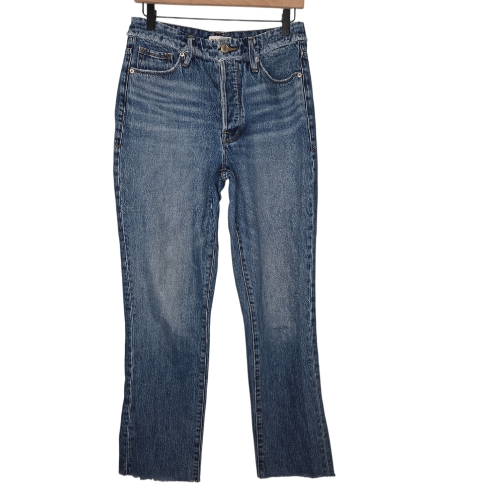 Good American Womens High Rise Buttonfly Frayed Waist Good Boy Denim Jeans 4